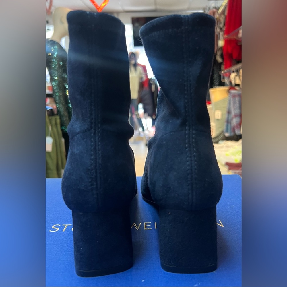 Stuart weitzman navy blue suede pull on booties size 4 new with box! - Picture 4 of 6